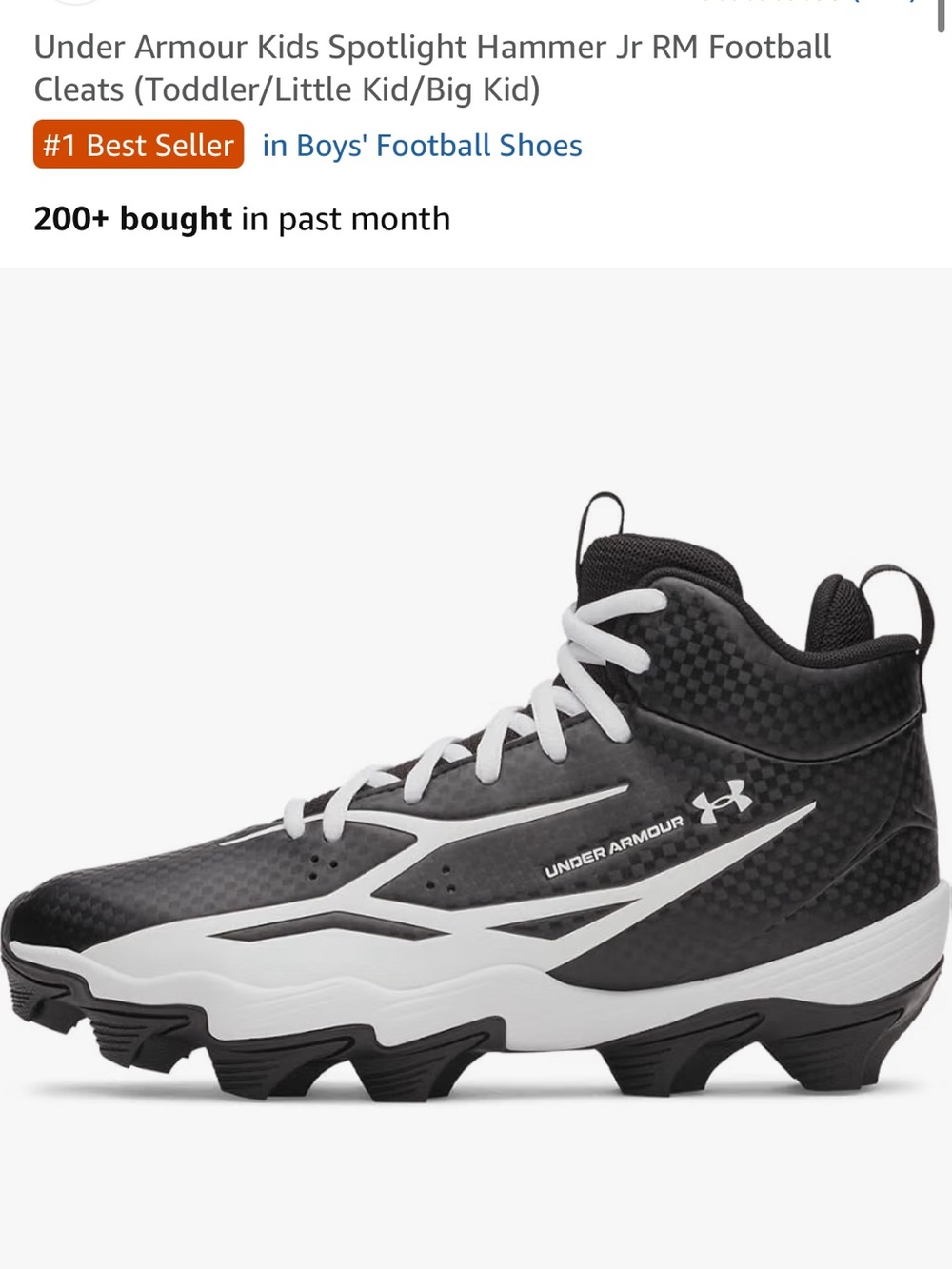 Under Armour Black and White Youth Spotlight Hammer Jr RM Football Cleats